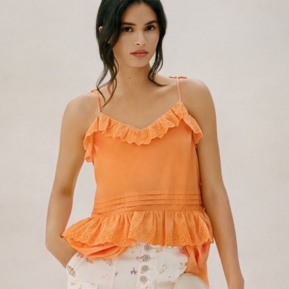 Anthropologie Mare Mare Orange Tie-Strap Tiered Tank